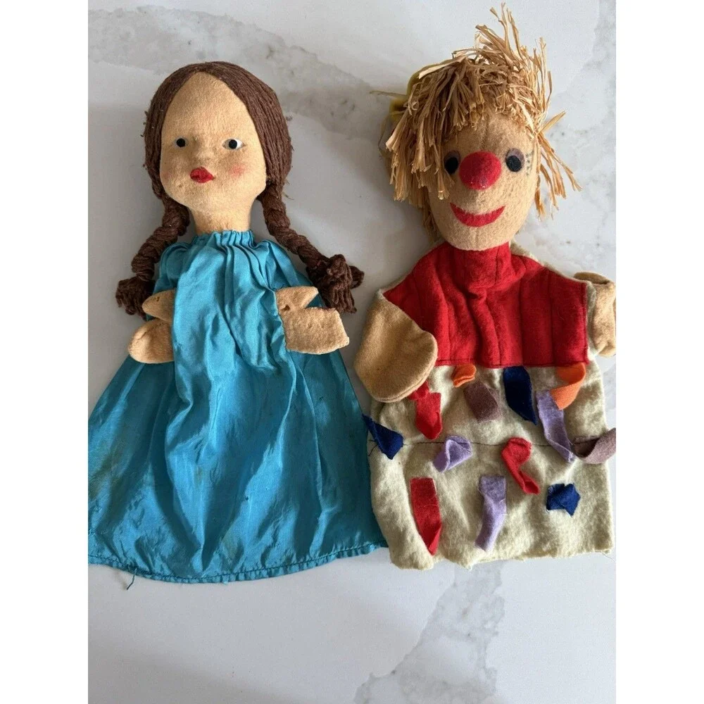 Vintage Handmade Wizard of Oz Hand Puppets Lot Dorothy And Scarecrow